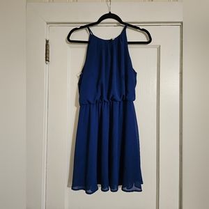 DNA Couture Razer Back Shear Overlay Blouse Dress. Fitted Elastic Waist.